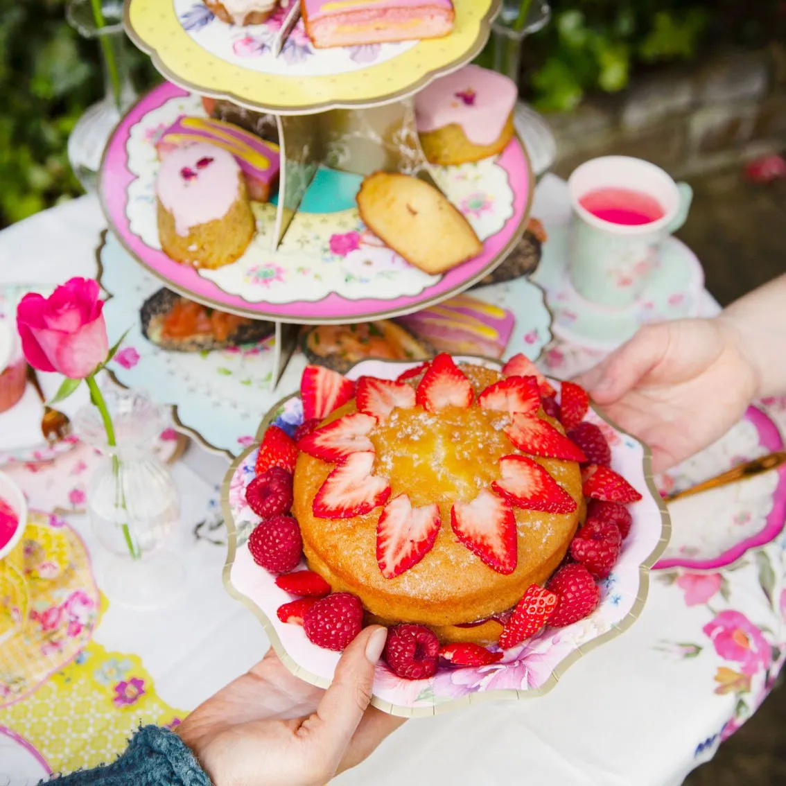 Floral 3 Tier Cardboard Cake Stand