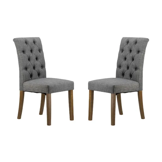 Grey Buttoned Back Armless Dining Chairs Set of 2