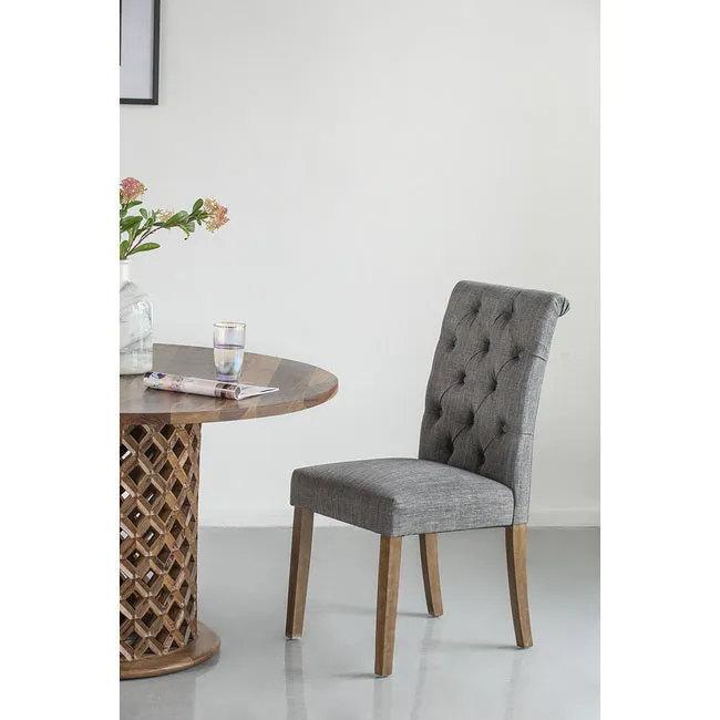 Grey Buttoned Back Armless Dining Chairs Set of 2