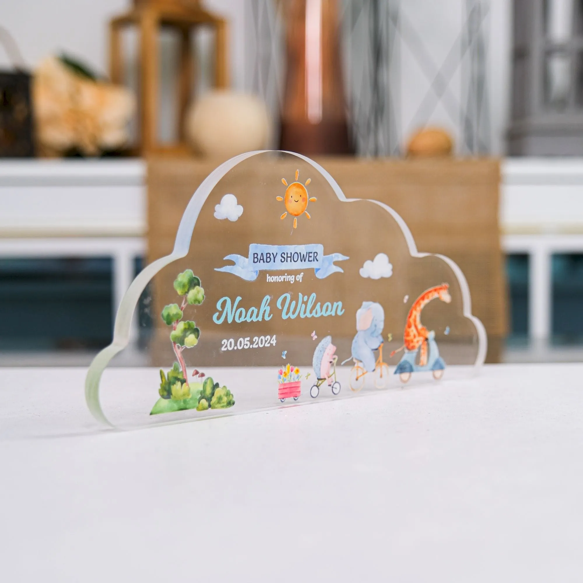 Handmade Baby Shower Acrylic Cloud Shape Stand, Personalized Acrylic Table Decor, Personalized Plexiglass Plaque Gift, Unique Baptism Favors