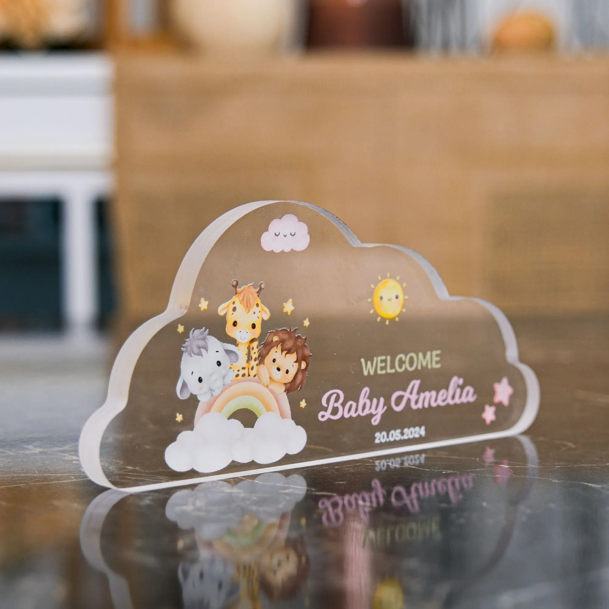 Handmade Baby Shower Acrylic Cloud Shape Stand, Personalized Acrylic Table Decor, Personalized Plexiglass Plaque Gift, Unique Baptism Favors