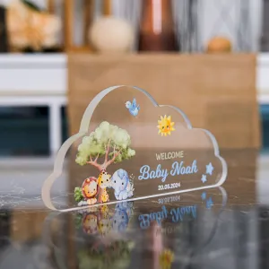 Handmade Baby Shower Acrylic Cloud Shape Stand, Personalized Acrylic Table Decor, Personalized Plexiglass Plaque Gift, Unique Baptism Favors