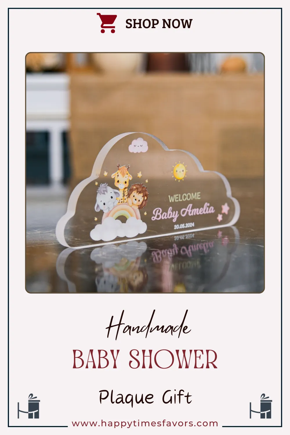 Handmade Baby Shower Acrylic Cloud Shape Stand, Personalized Acrylic Table Decor, Personalized Plexiglass Plaque Gift, Unique Baptism Favors