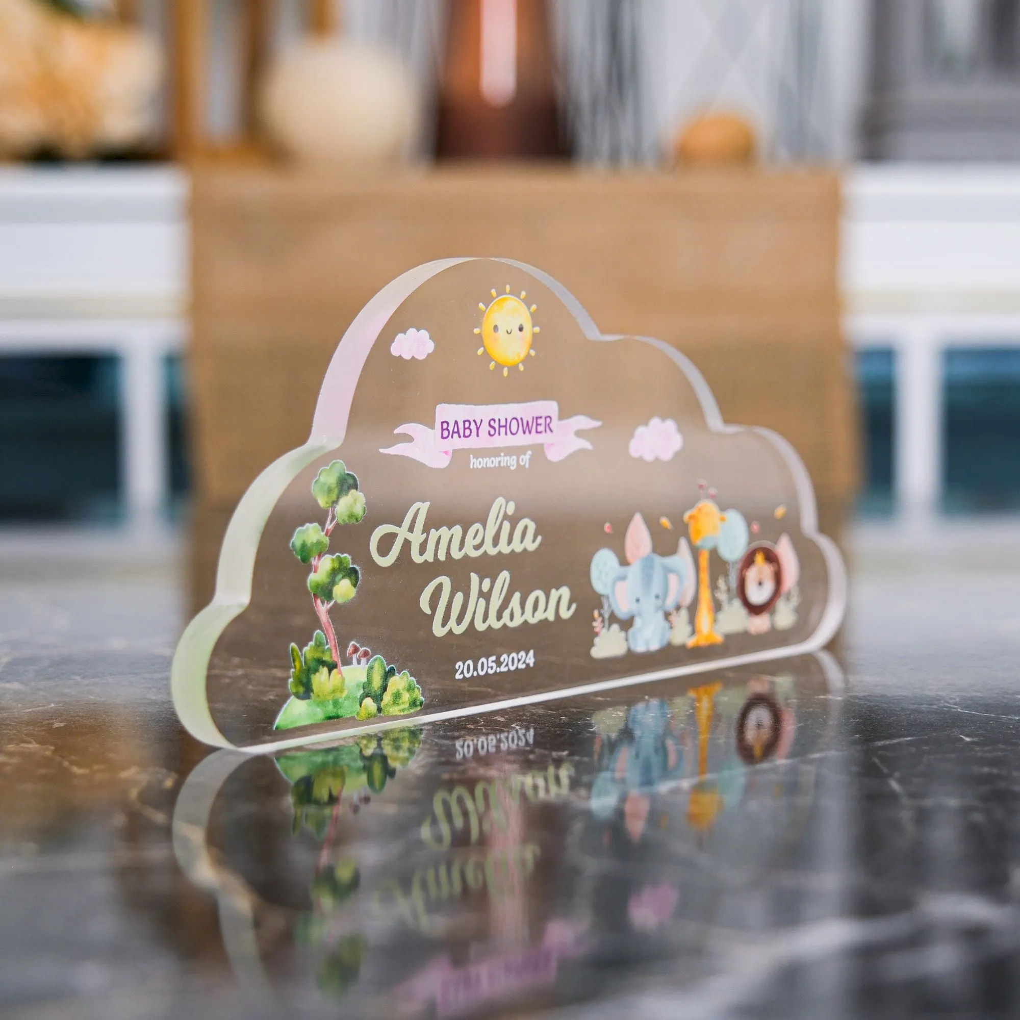 Handmade Baby Shower Acrylic Cloud Shape Stand, Personalized Acrylic Table Decor, Personalized Plexiglass Plaque Gift, Unique Baptism Favors