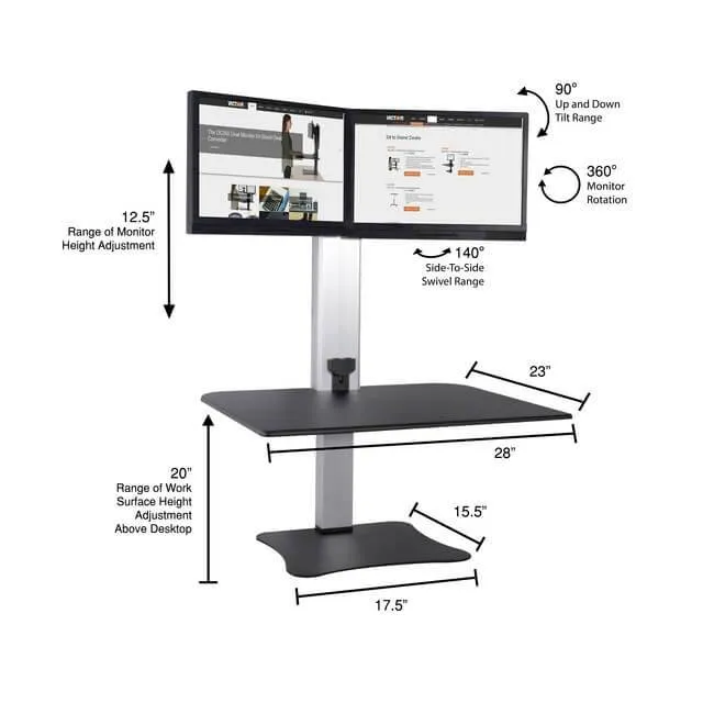 High Rise™ Electric Ergonomic Dual Monitor Standing Desk Converter