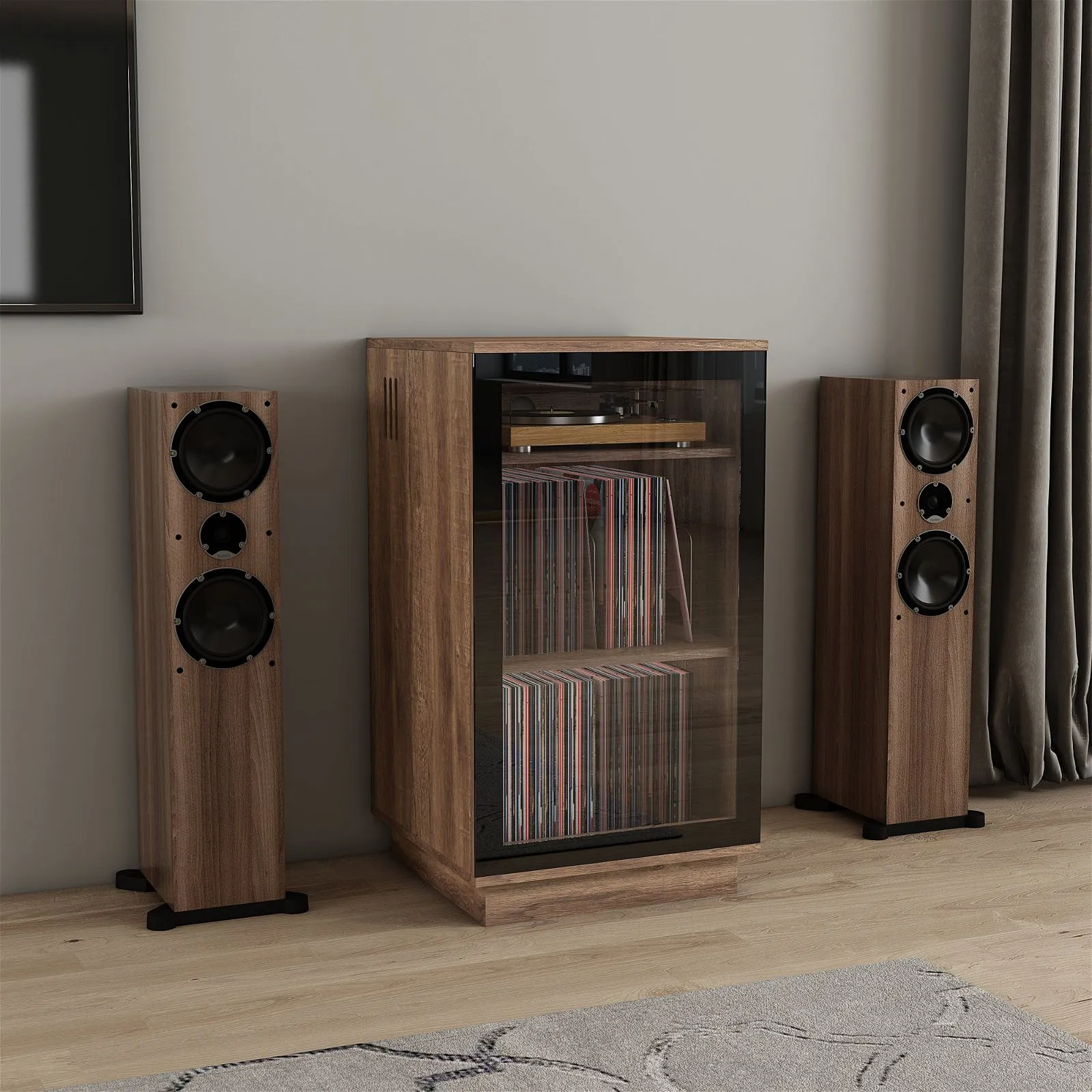 HOLLYWOOD HiFi Storage Cabinet for Turntable/Vinyls in Dark Oak by Tauris™