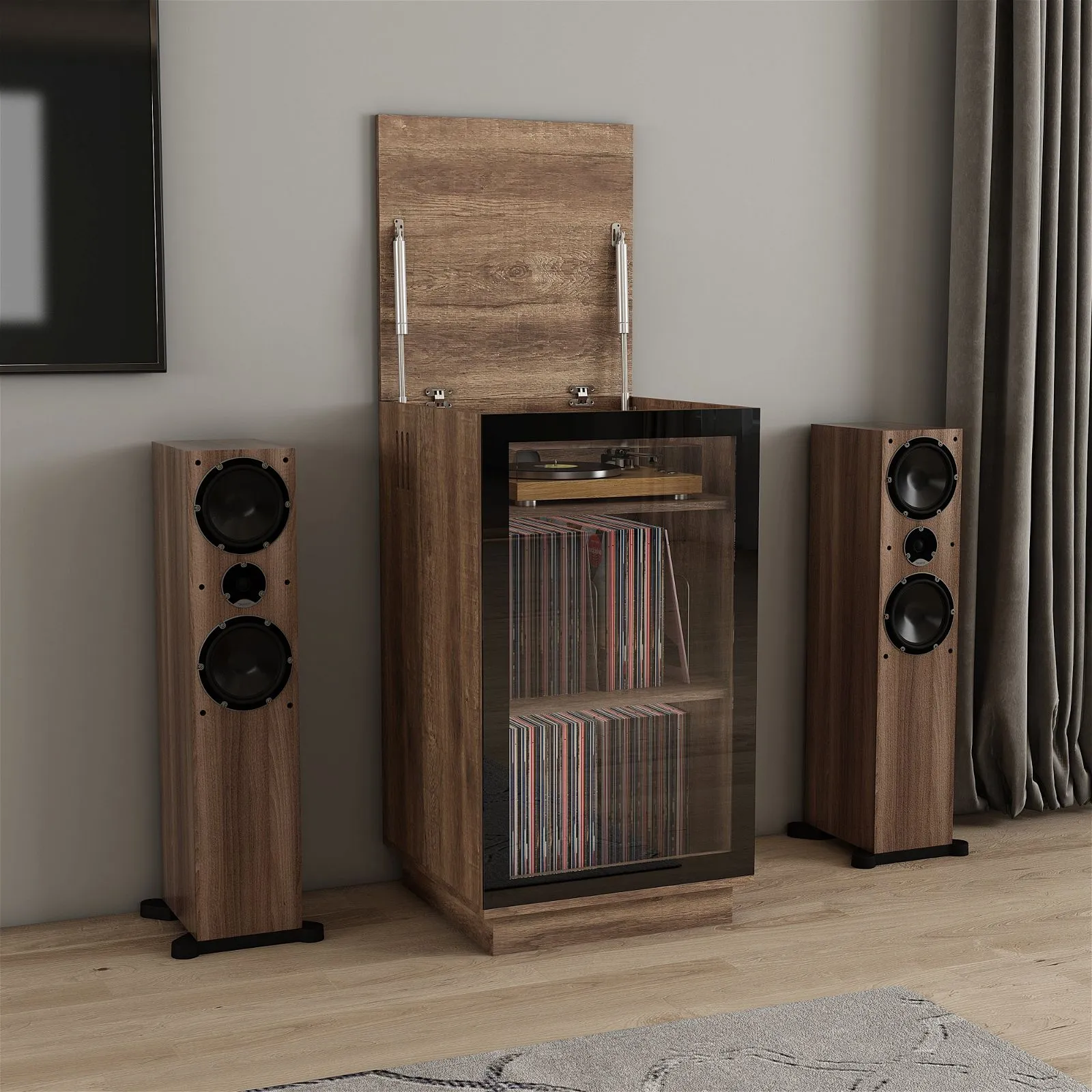 HOLLYWOOD HiFi Storage Cabinet for Turntable/Vinyls in Dark Oak by Tauris™