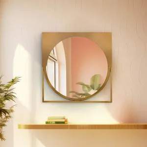 @home by Nilkamal Adjacent Curved Square Shaped Decorative Wall Mirror |Use as a Stunning Décor Piece, Functioning Mirror, Living Room, Bedroom, Bathroom, Vanity|40.2 x 2.2 x 40.2 cm |Gold