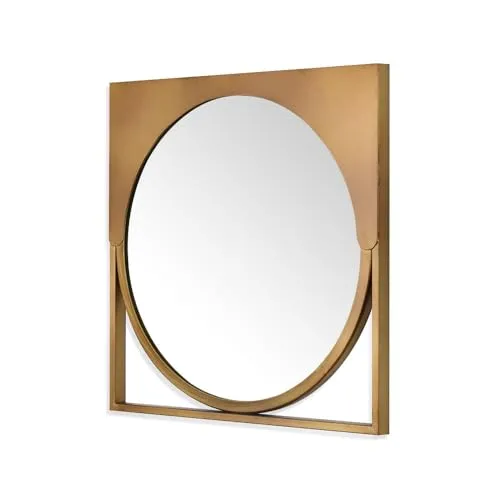 @home by Nilkamal Adjacent Curved Square Shaped Decorative Wall Mirror |Use as a Stunning Décor Piece, Functioning Mirror, Living Room, Bedroom, Bathroom, Vanity|40.2 x 2.2 x 40.2 cm |Gold