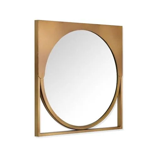 @home by Nilkamal Adjacent Curved Square Shaped Decorative Wall Mirror |Use as a Stunning Décor Piece, Functioning Mirror, Living Room, Bedroom, Bathroom, Vanity|40.2 x 2.2 x 40.2 cm |Gold