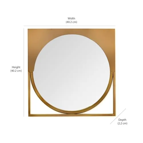 @home by Nilkamal Adjacent Curved Square Shaped Decorative Wall Mirror |Use as a Stunning Décor Piece, Functioning Mirror, Living Room, Bedroom, Bathroom, Vanity|40.2 x 2.2 x 40.2 cm |Gold