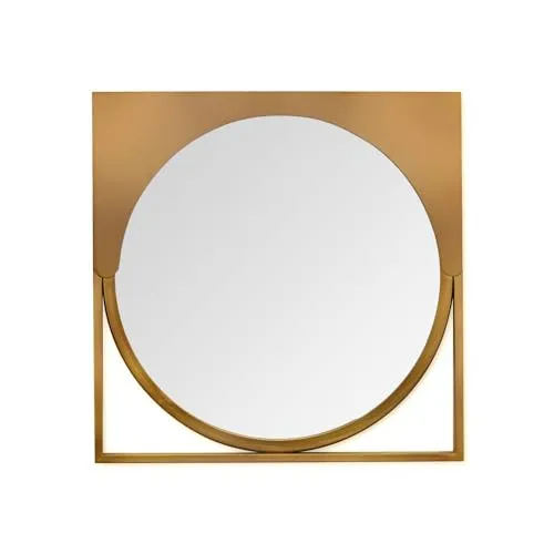 @home by Nilkamal Adjacent Curved Square Shaped Decorative Wall Mirror |Use as a Stunning Décor Piece, Functioning Mirror, Living Room, Bedroom, Bathroom, Vanity|40.2 x 2.2 x 40.2 cm |Gold