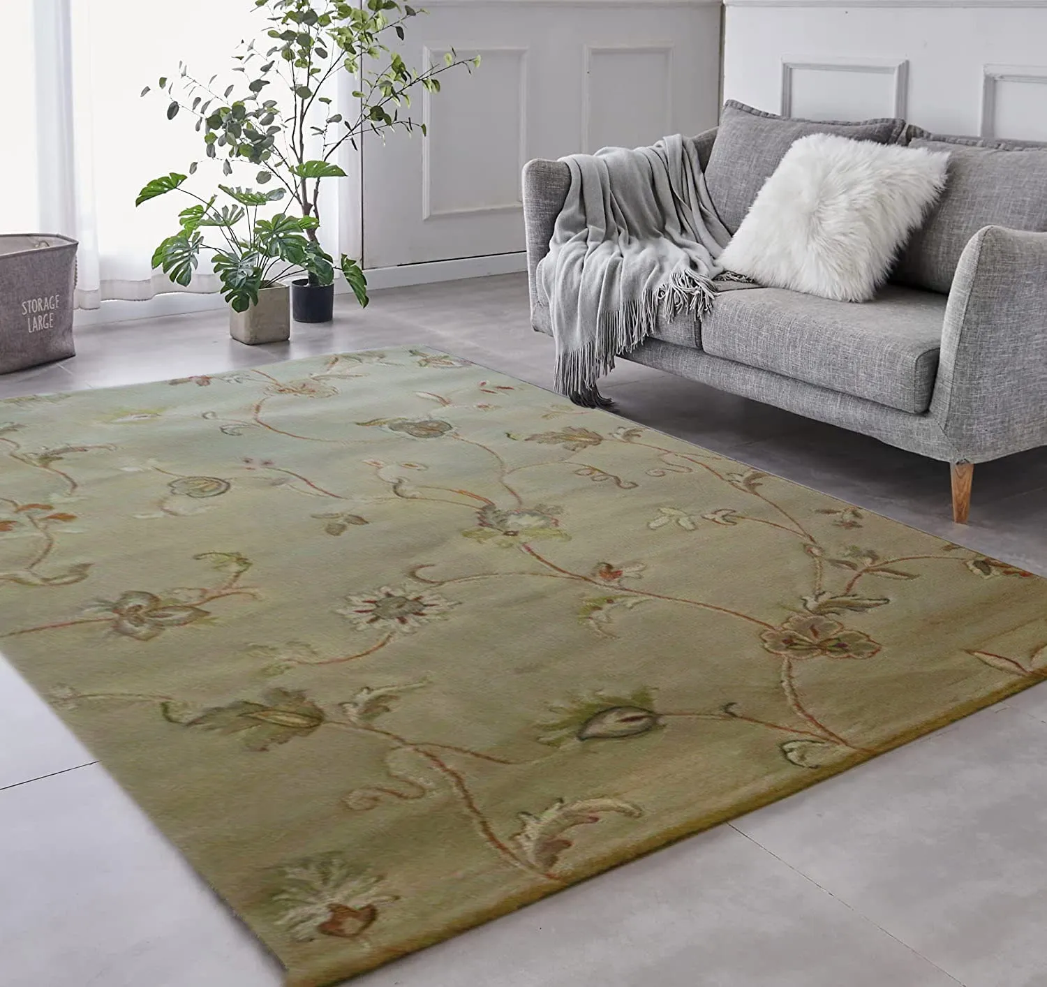 Kishan Traditional Floral Rug-Green Flowers-120x170cm