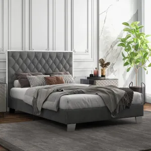 KOMFOTT Full Size Upholstered Bed Frame with Button Tufted Headboard