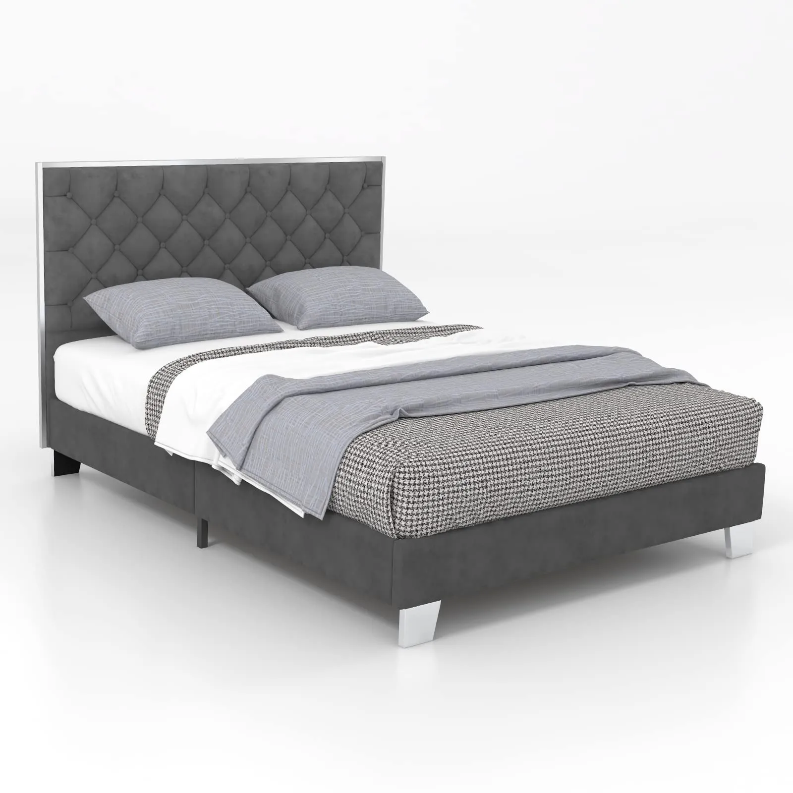 KOMFOTT Full Size Upholstered Bed Frame with Button Tufted Headboard