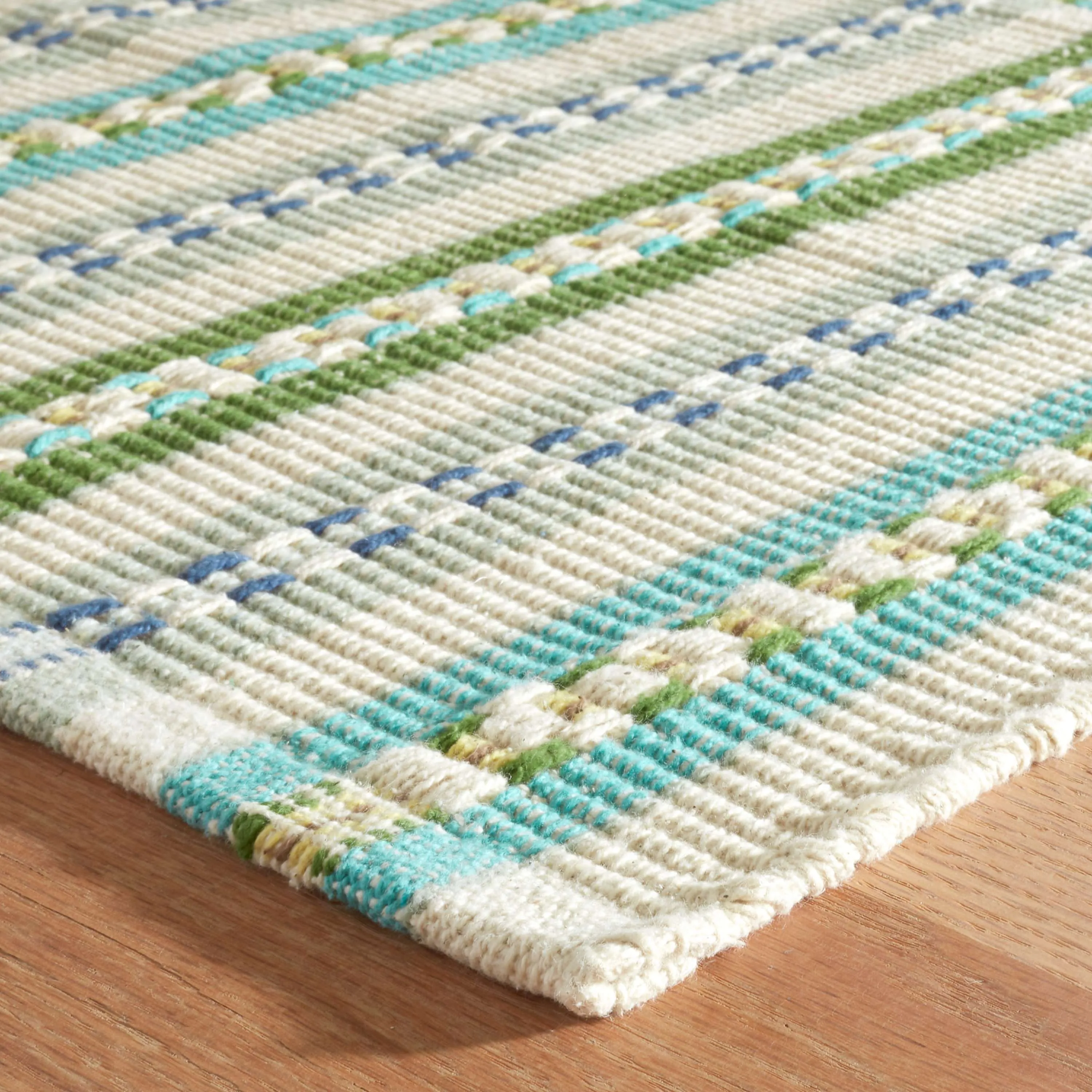 Long Slade Teal Handwoven Cotton Rug