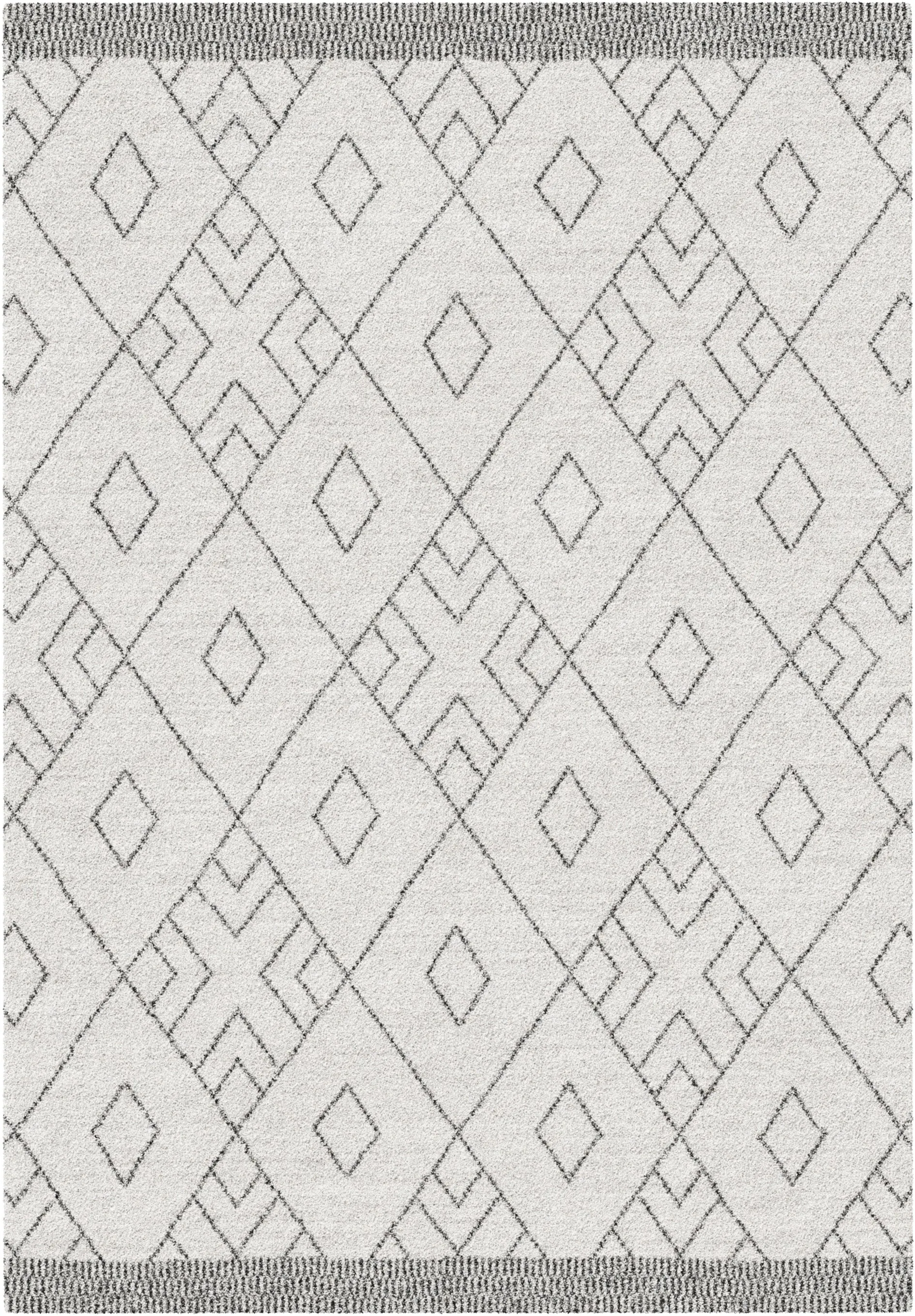 Marjan-Diamond/Rhombus Pattern Geometric Thick Soft Shaggy Rug (Cream/Grey, 120x170cm)