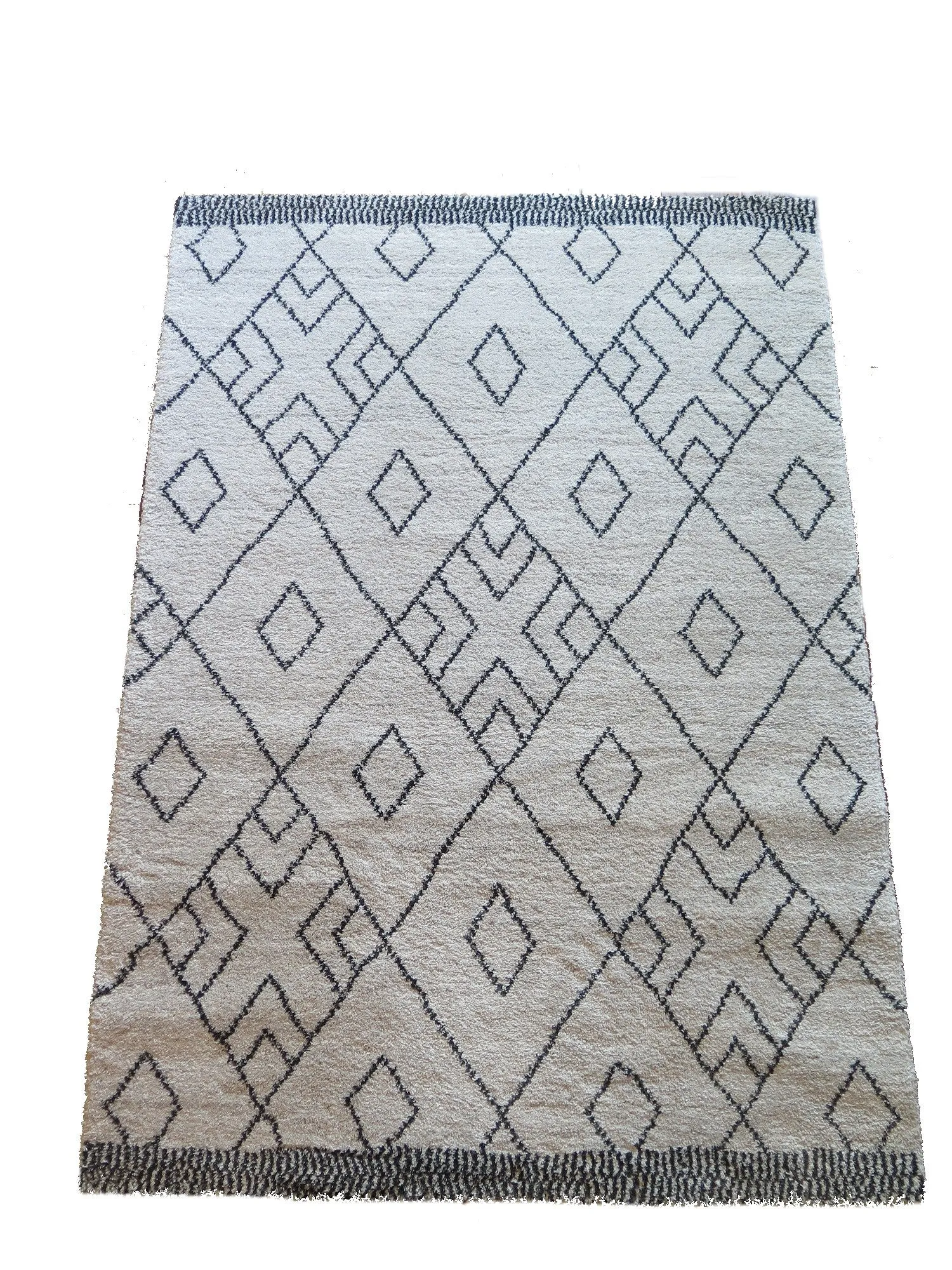 Marjan-Diamond/Rhombus Pattern Geometric Thick Soft Shaggy Rug (Cream/Grey, 120x170cm)