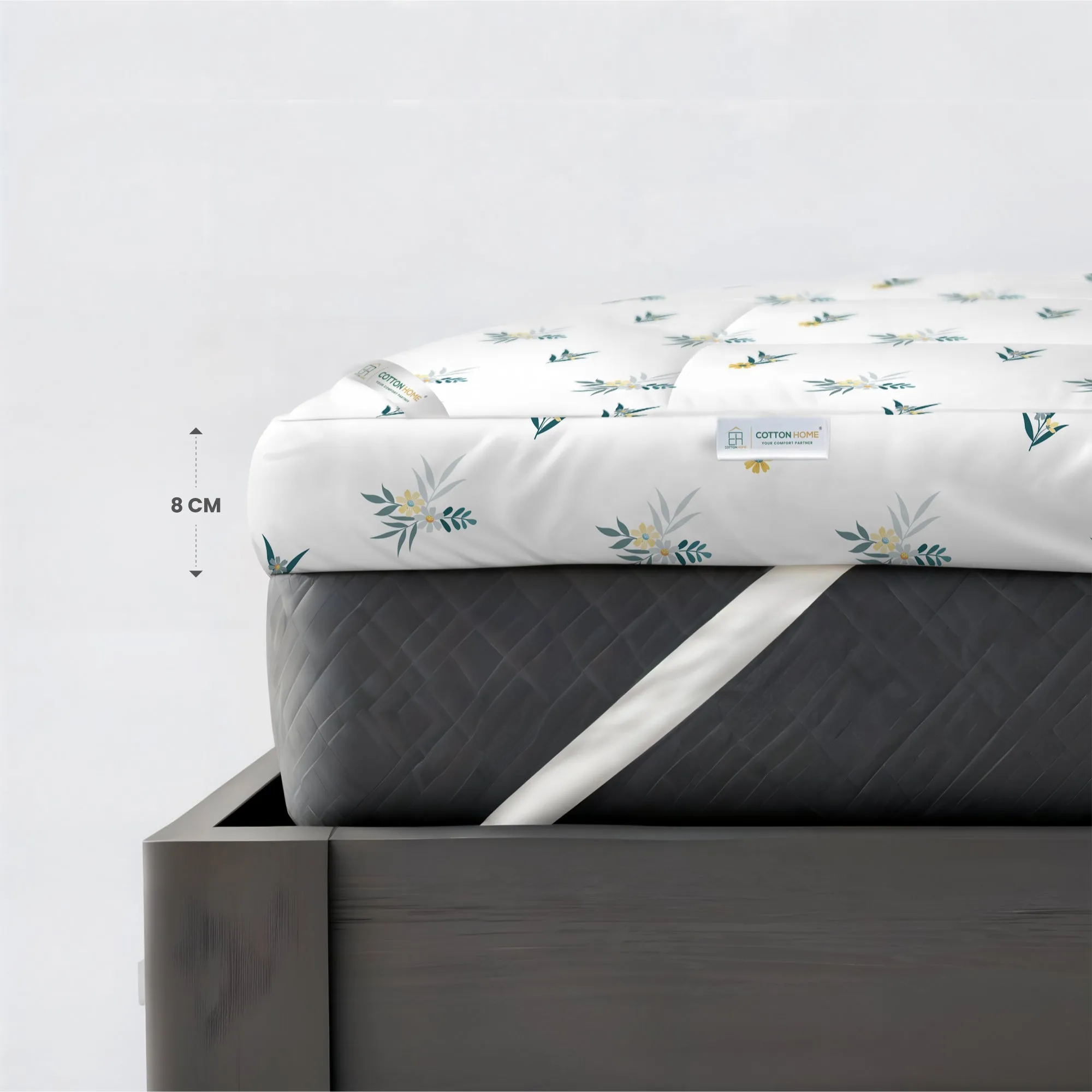 Mattress Topper with 2 Pillow Cover - Floral Design 140x200 8cm