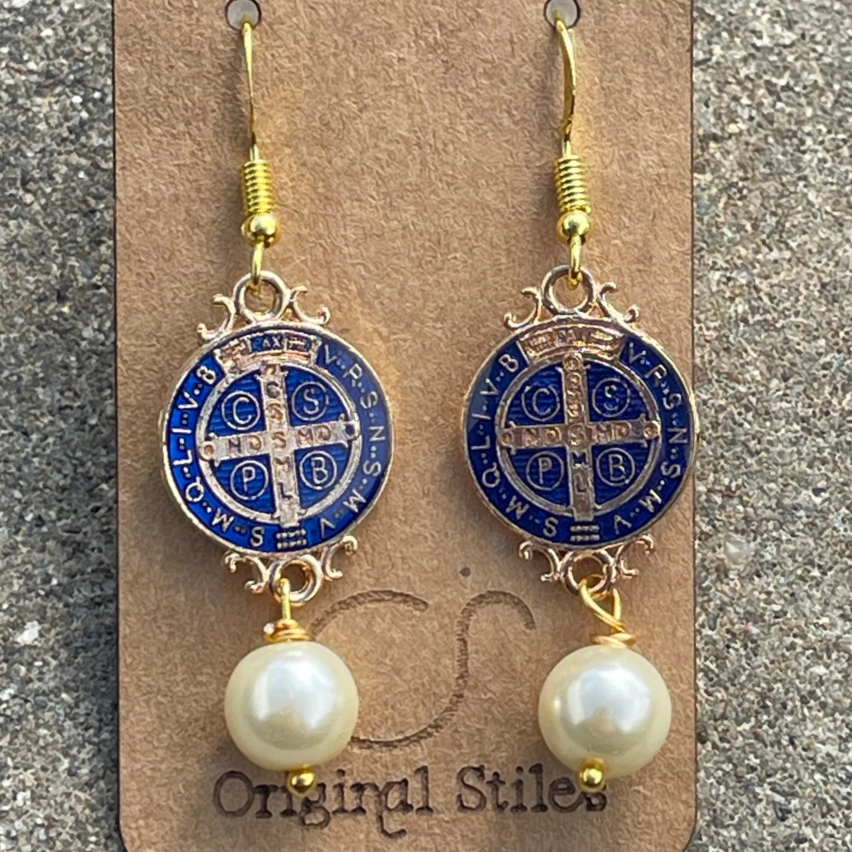 Navy | St. Benedict | Earrings | Catholic | Pearl