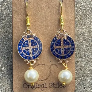 Navy | St. Benedict | Earrings | Catholic | Pearl