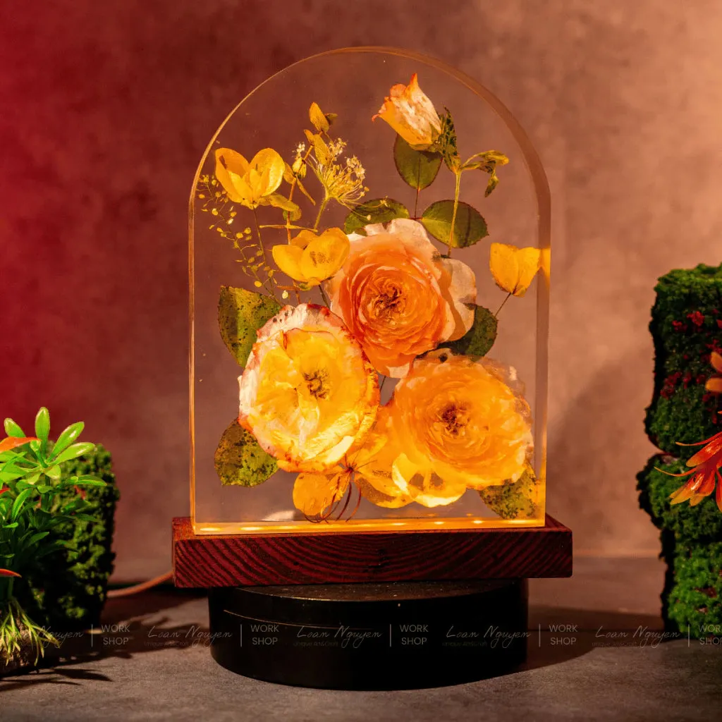 Night Light with 3 Real Dried Roses, Home Decor, Bedroom, Handmade, Perfect for Gifting