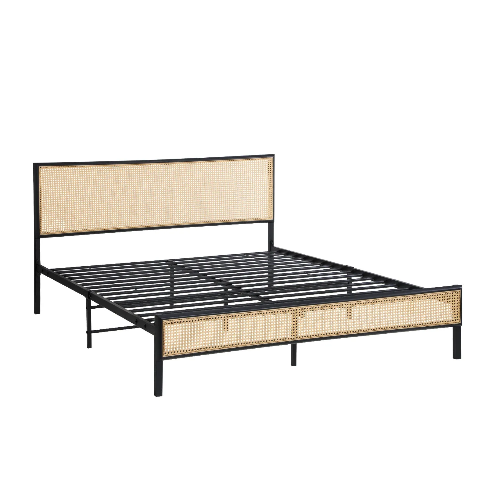 Oikiture Metal Bed Frame Queen Size Beds Base Platform Rattan