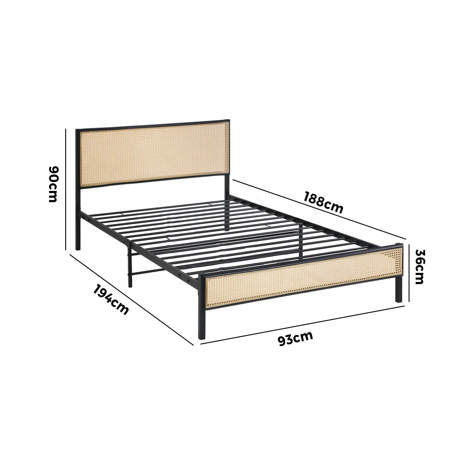 Oikiture Metal Bed Frame Single Size Beds Base Platform Rattan