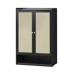 Oikiture Shoe Storage Cabinet Shoes Rack Organiser Shelf 2 Doors Rattan Black