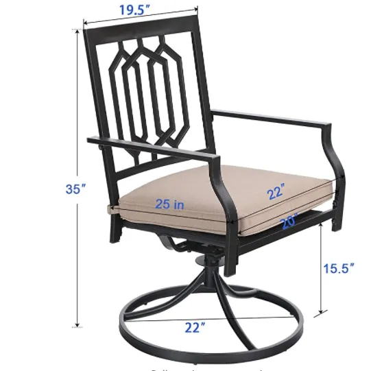 PHI VILLA 5-Piece Outdoor Patio Dining Set With Wood-look Table and 4 Pattern Swivel Chairs