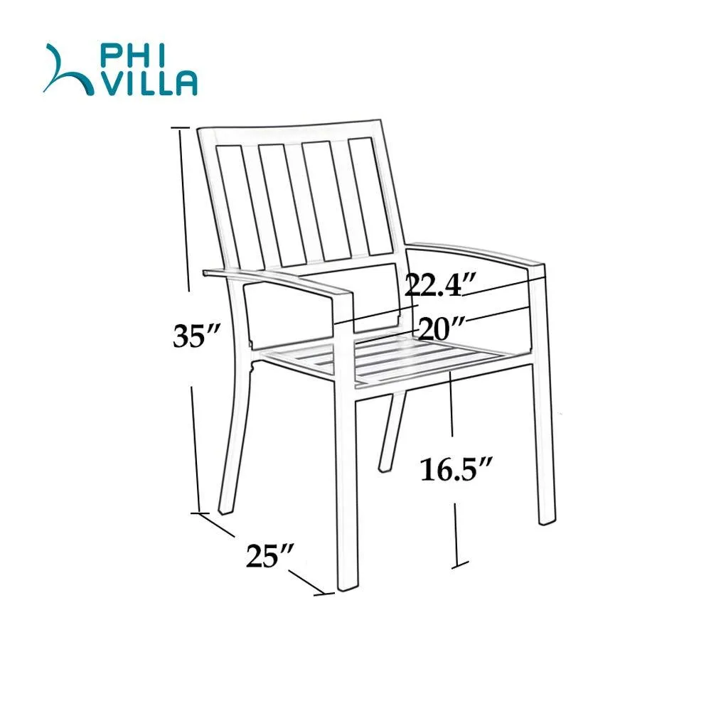 PHI VILLA 7-Pcs Patio Dining Set 6 Stackable Chairs and Enlarged Rectangle Table