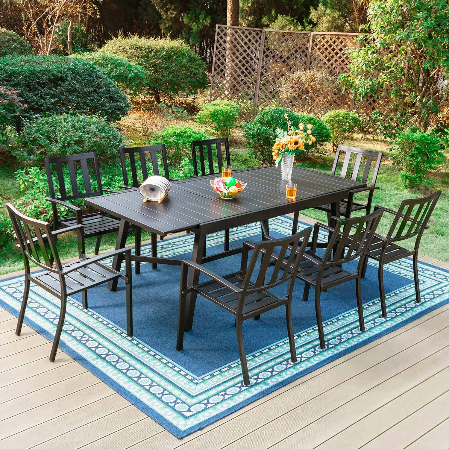 PHI VILLA 7-piece / 9-piece Patio Dining Sets Extendable Steel Table and Stackable Chairs