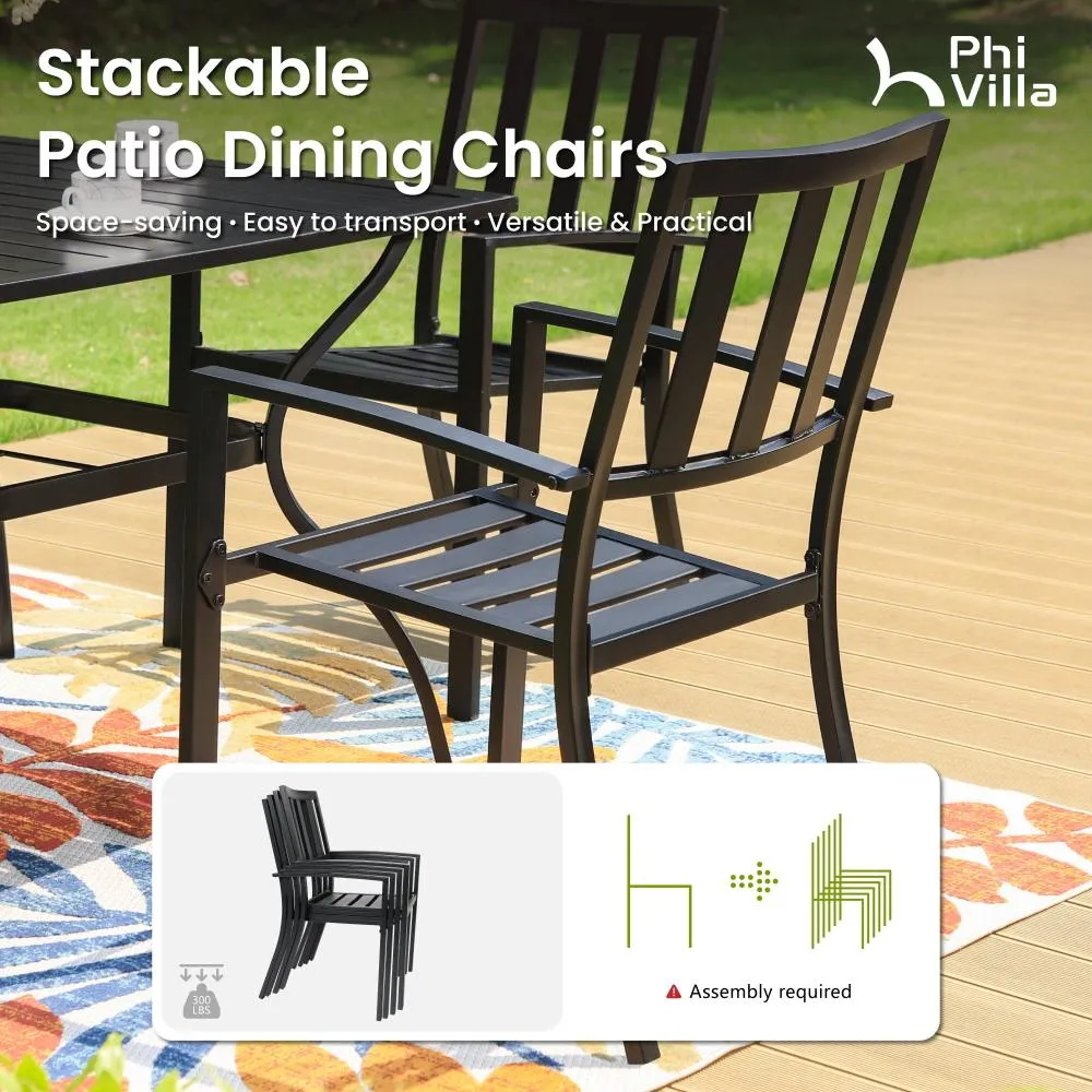 PHI VILLA 7-piece / 9-piece Patio Dining Sets Extendable Steel Table and Stackable Chairs