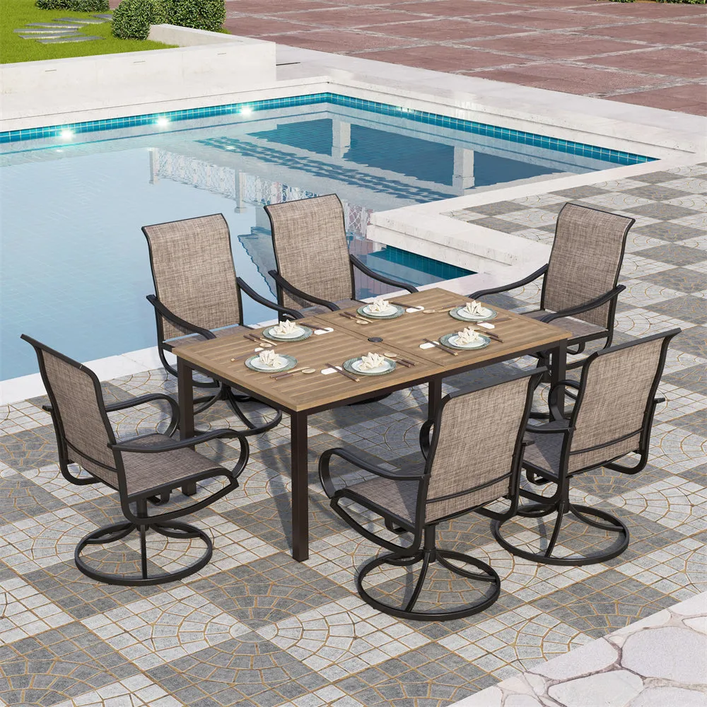 PHI VILLA 7-Piece Patio Dining Set Textilene Swivel Chairs & Steel Rectangle Table