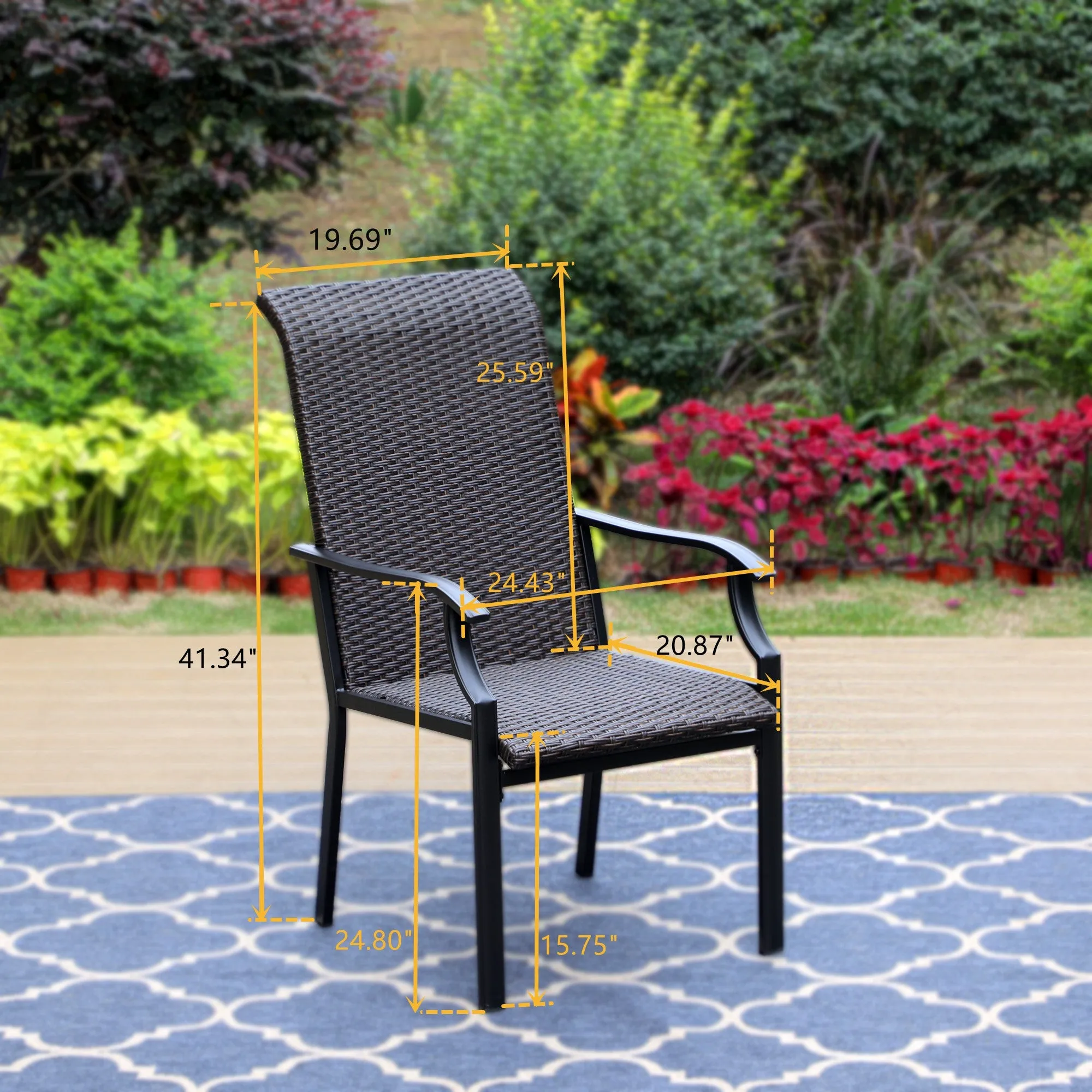 PHI VILLA Rattan Metal Patio Dining Chairs, Set of 2