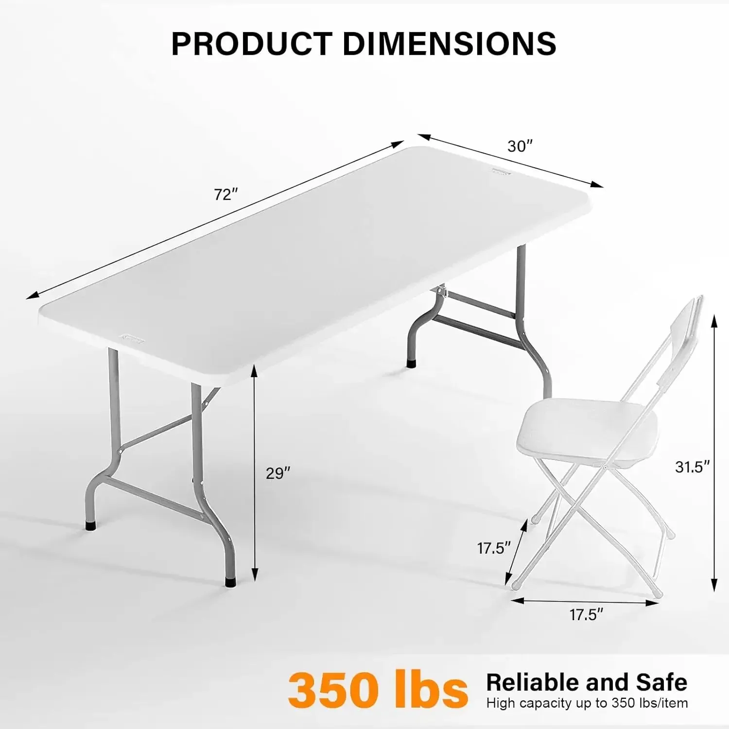 Plastic Folding Table Set with White Folding Chairs for Picnic, Event, Training, Outdoor Activities, at Home and Commercial Use