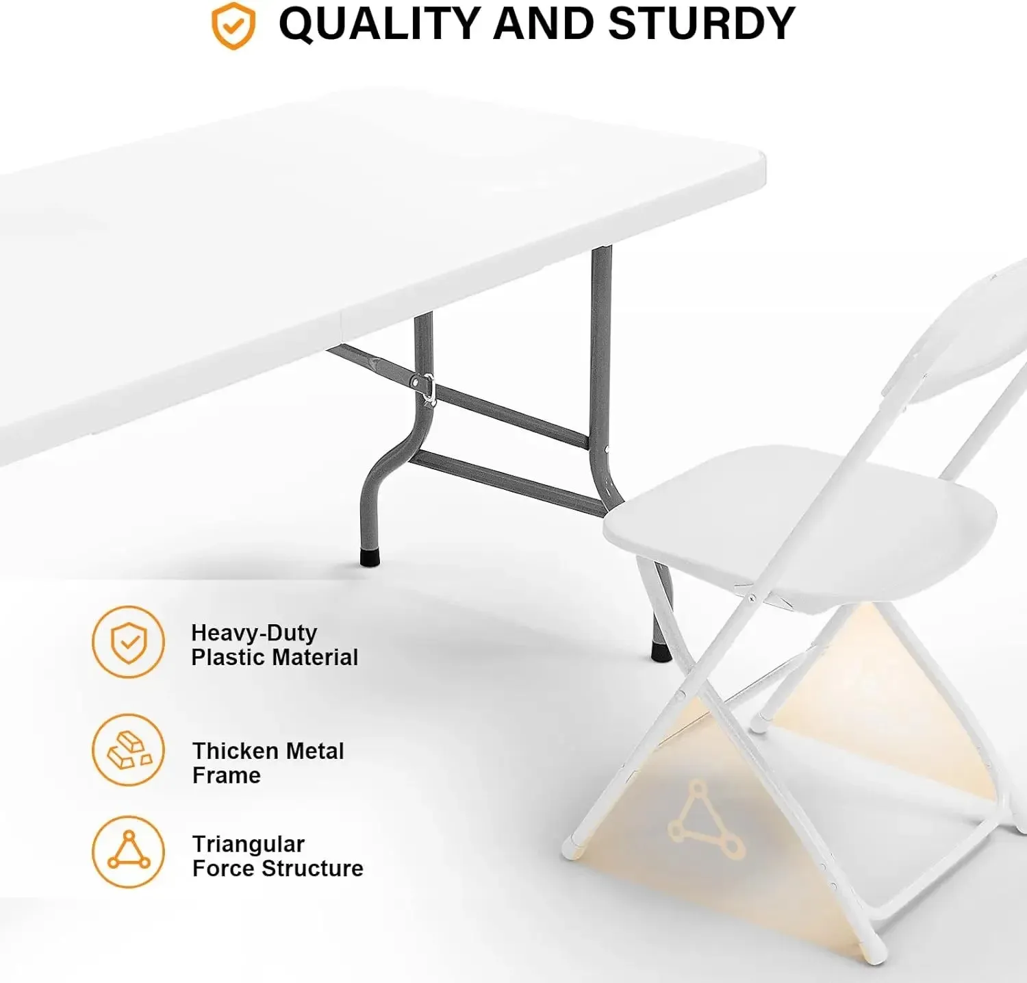 Plastic Folding Table Set with White Folding Chairs for Picnic, Event, Training, Outdoor Activities, at Home and Commercial Use