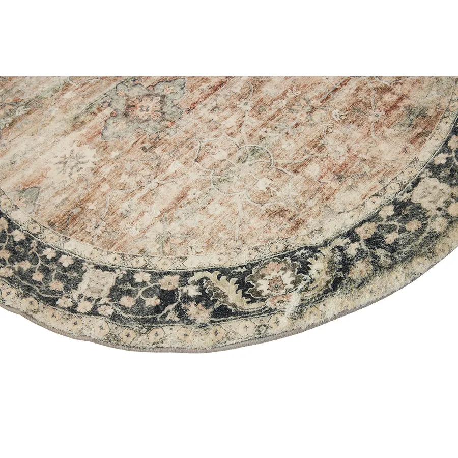 Rann Multicolour Traditional Distressed Round Rug