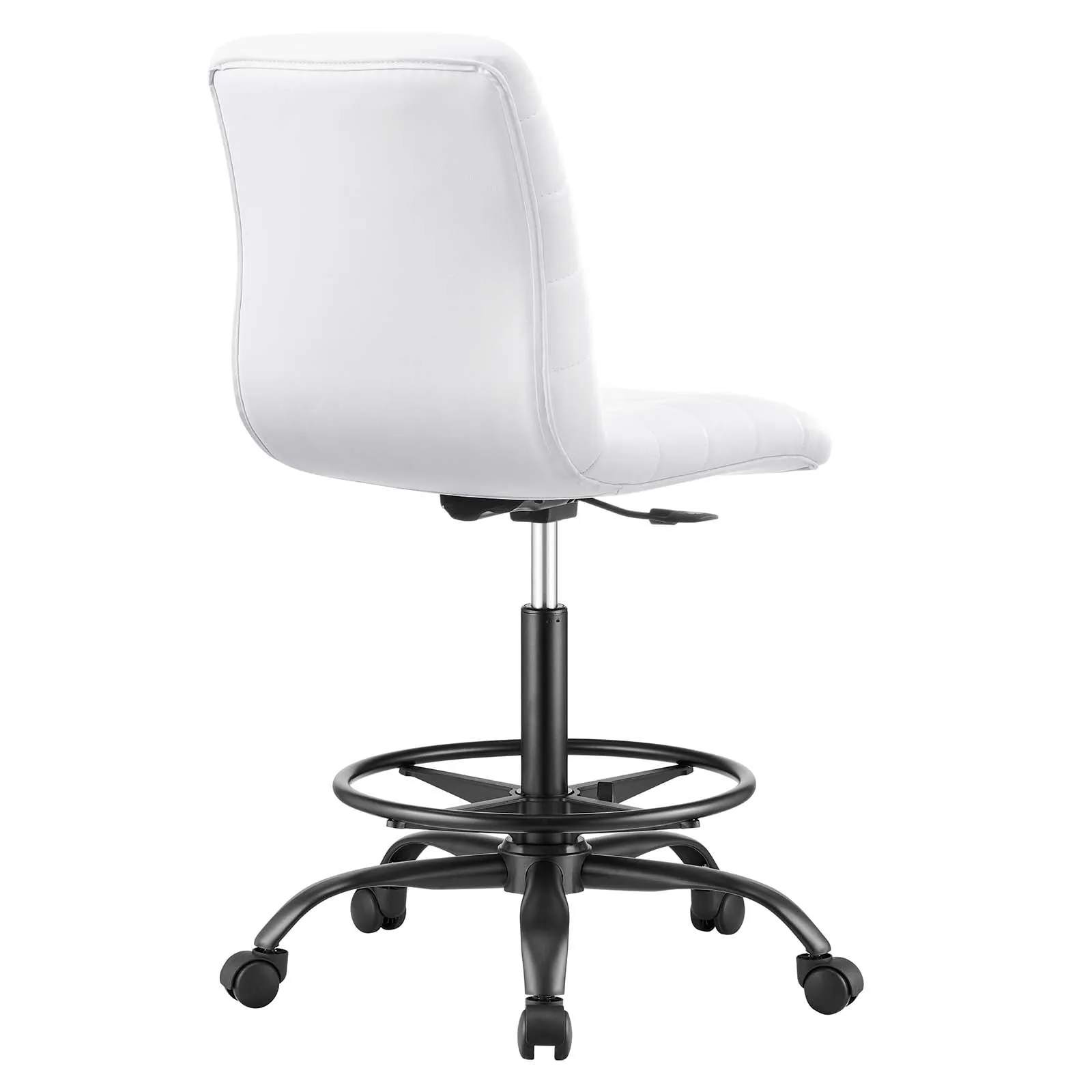 Ripple Armless Vegan Leather Drafting Chair Black White EEI-4978-BLK-WHI