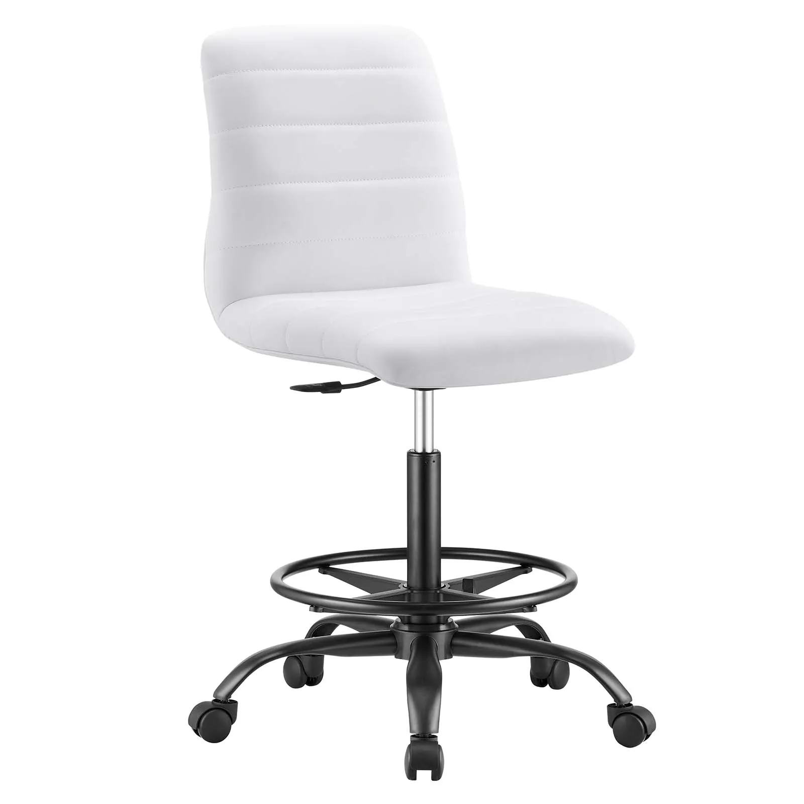 Ripple Armless Vegan Leather Drafting Chair Black White EEI-4978-BLK-WHI