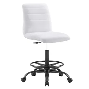 Ripple Armless Vegan Leather Drafting Chair Black White EEI-4978-BLK-WHI