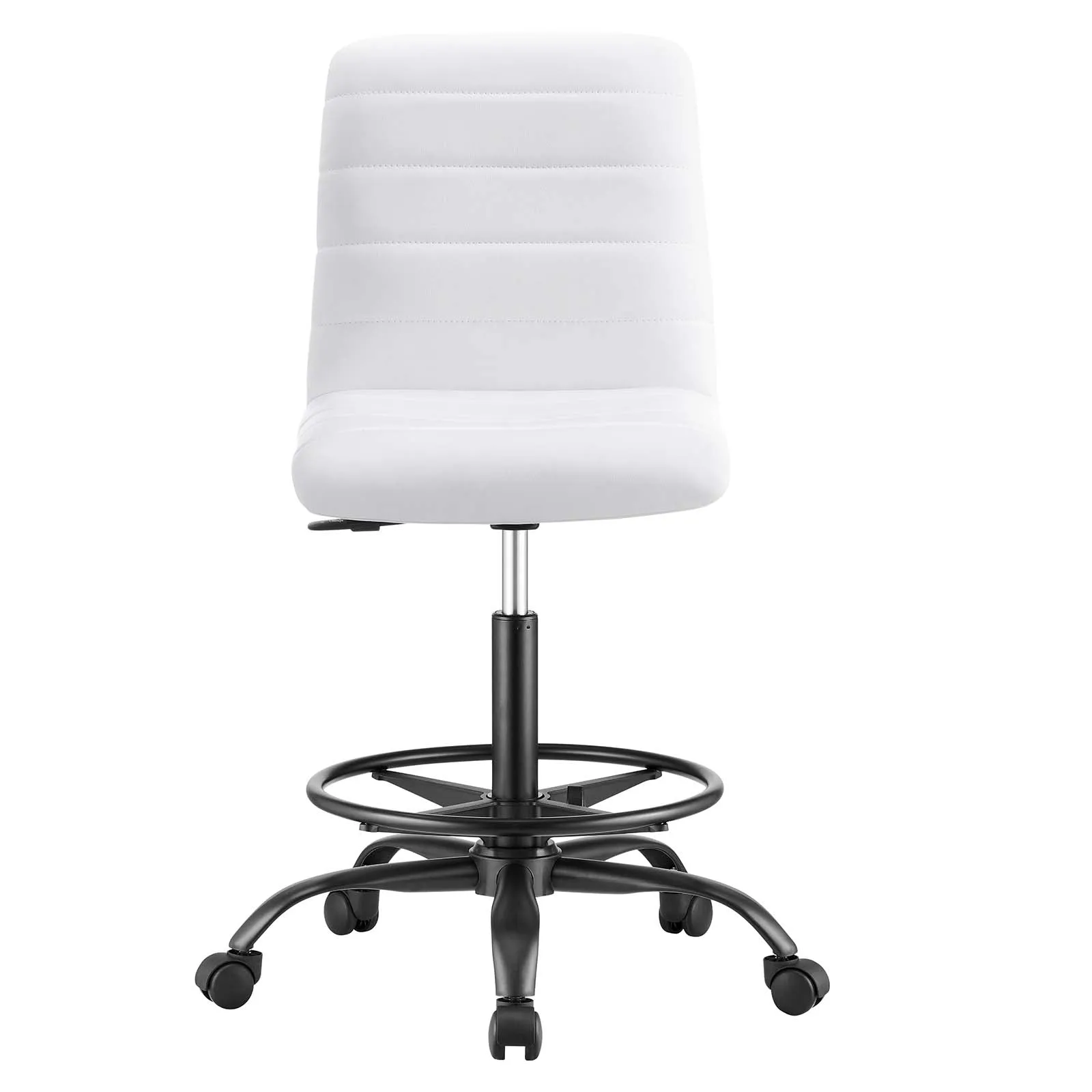 Ripple Armless Vegan Leather Drafting Chair Black White EEI-4978-BLK-WHI