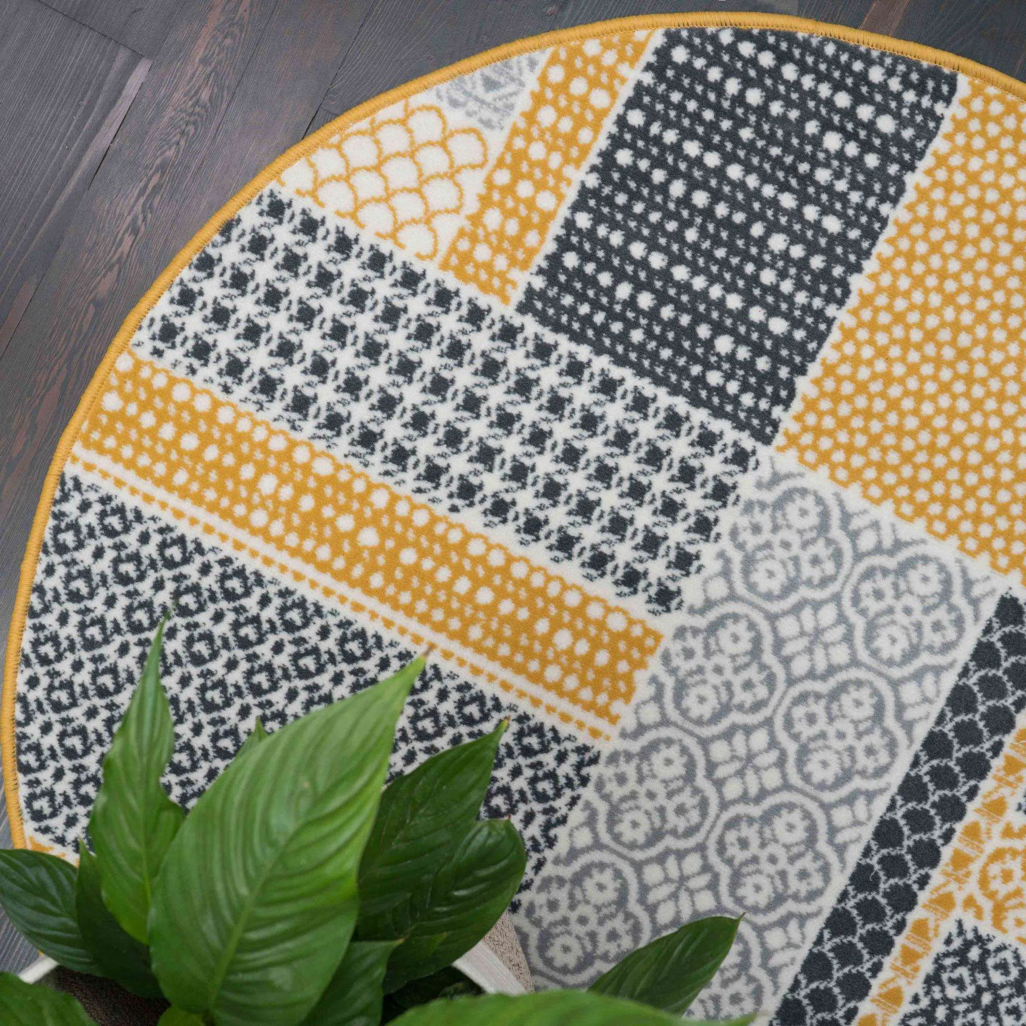 Round Circle Ochre Patchwork Rug