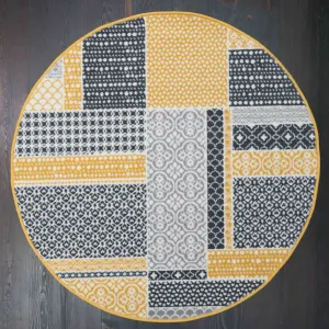 Round Circle Ochre Patchwork Rug