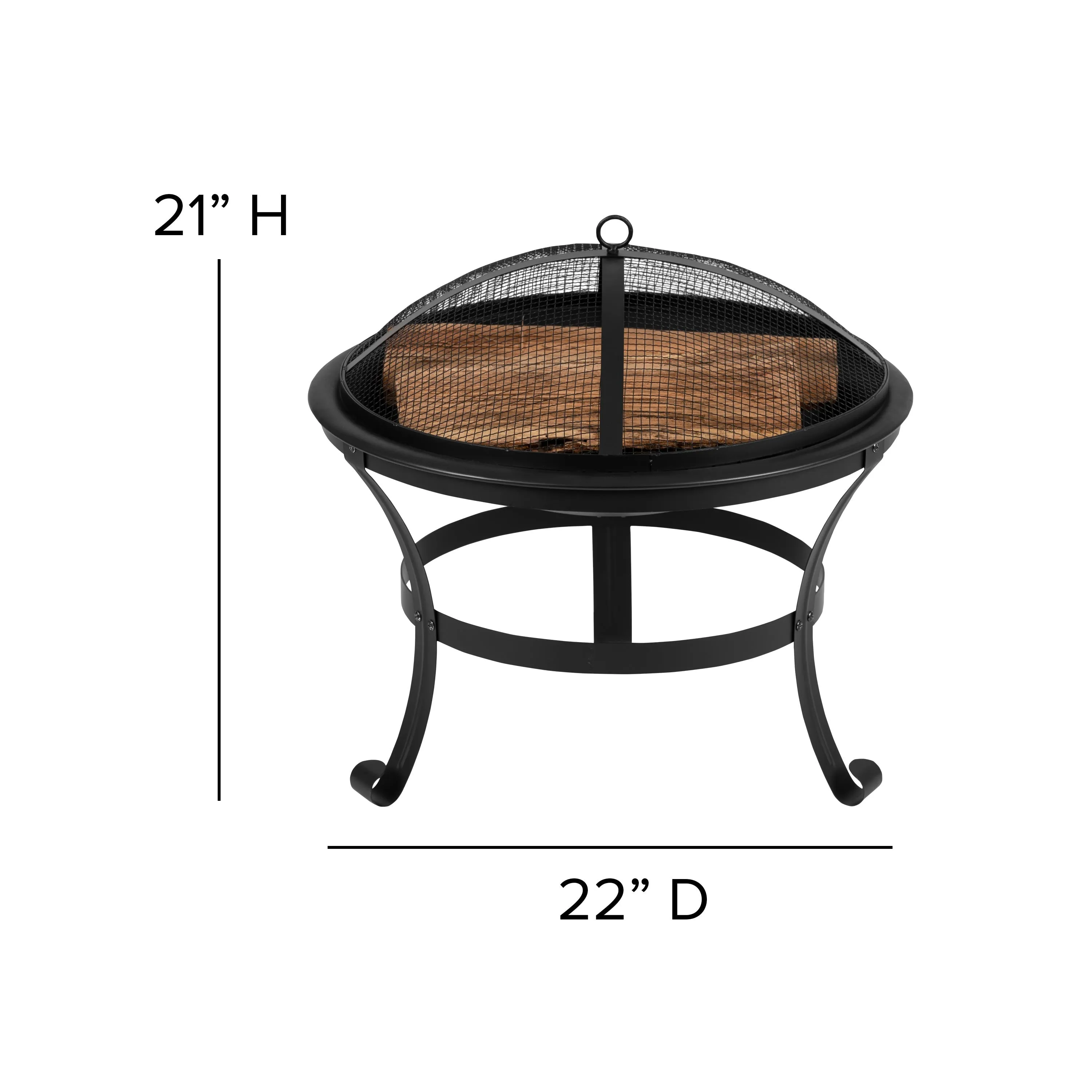 Sawyer Set of 2 Modern All-Weather 2-Slat Poly Resin Adirondack Chairs with 22" Round Wood Burning Fire Pit