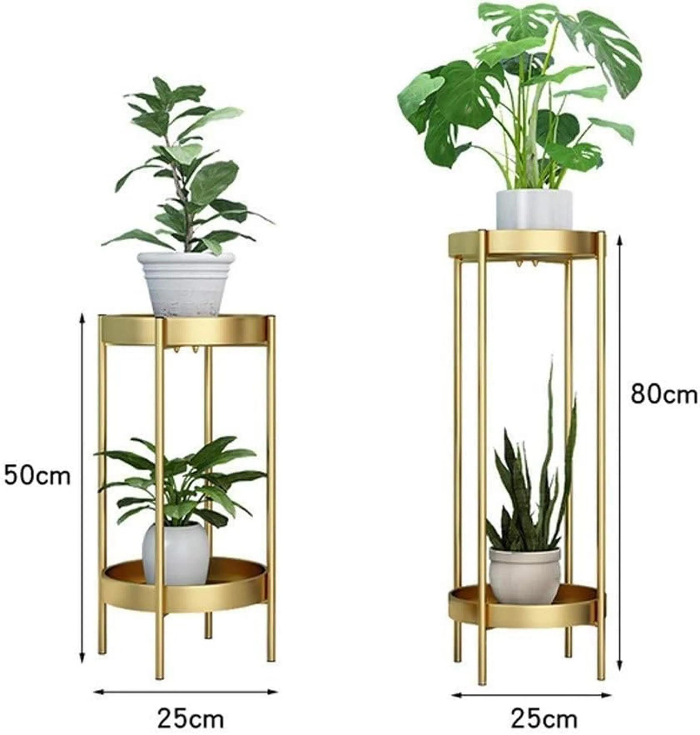 SenceWin Decorative Planter Pot Plant Flower Stand Set of 2 Metal Flower Stand 2 Tier Indoor Shelf Holder- Golden