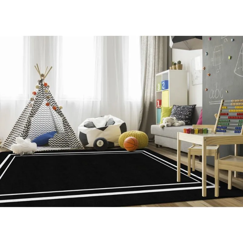 Simply Stylish Black Rug with White Borders