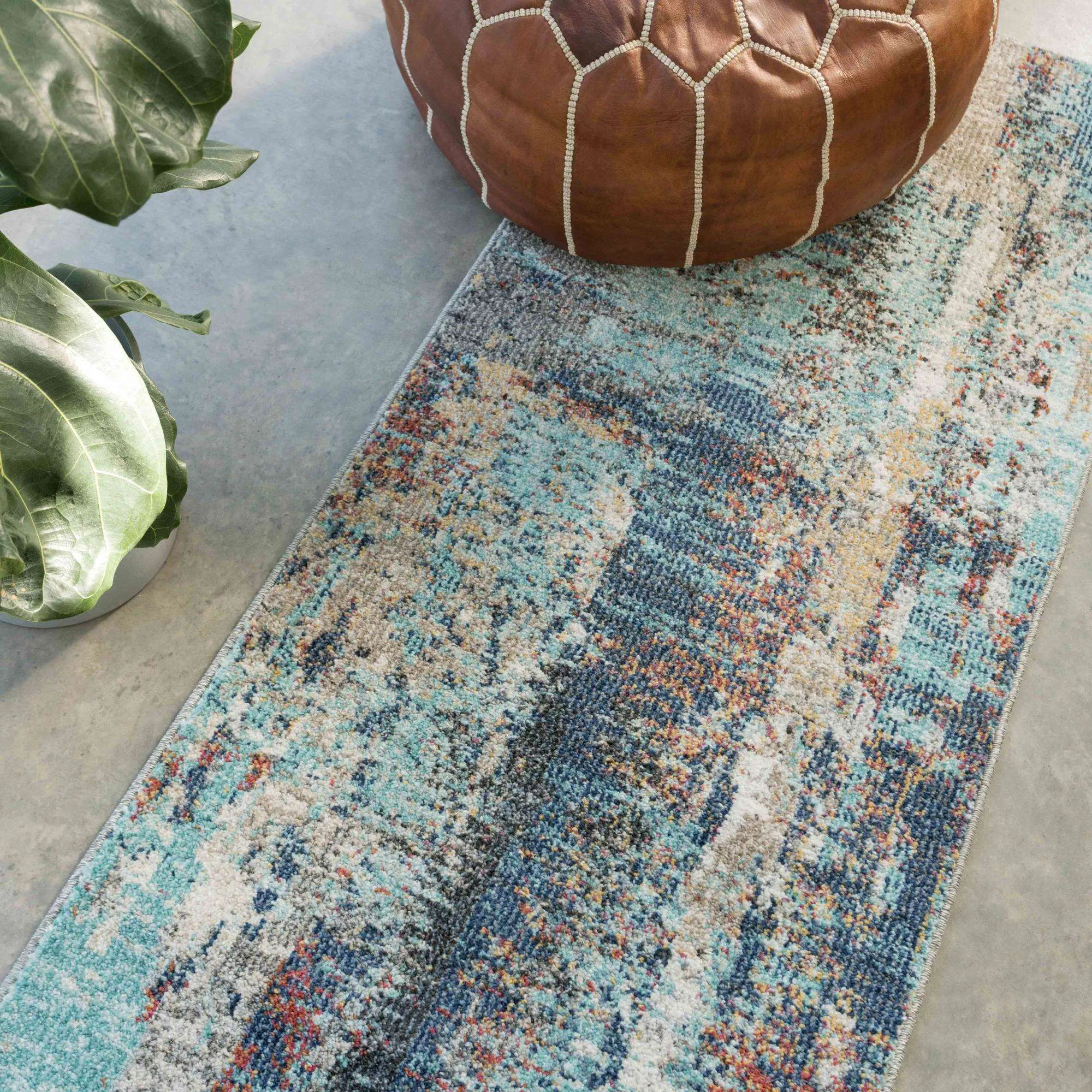 Soft Abstract Distressed Blue Living Room Rug - Wild Blue