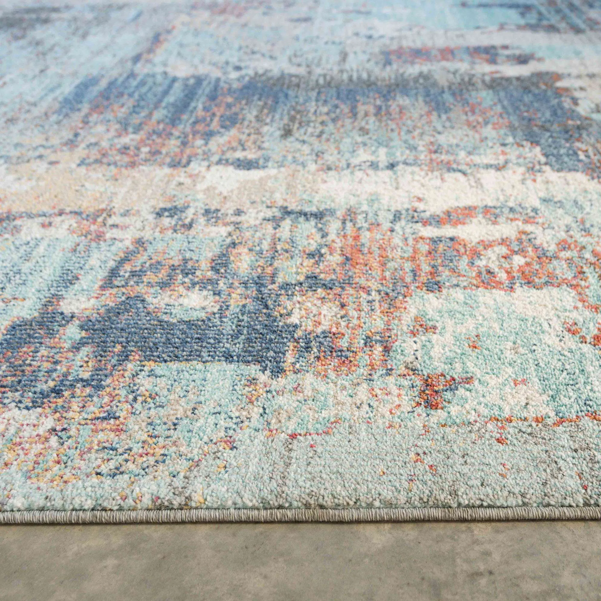 Soft Abstract Distressed Blue Living Room Rug - Wild Blue