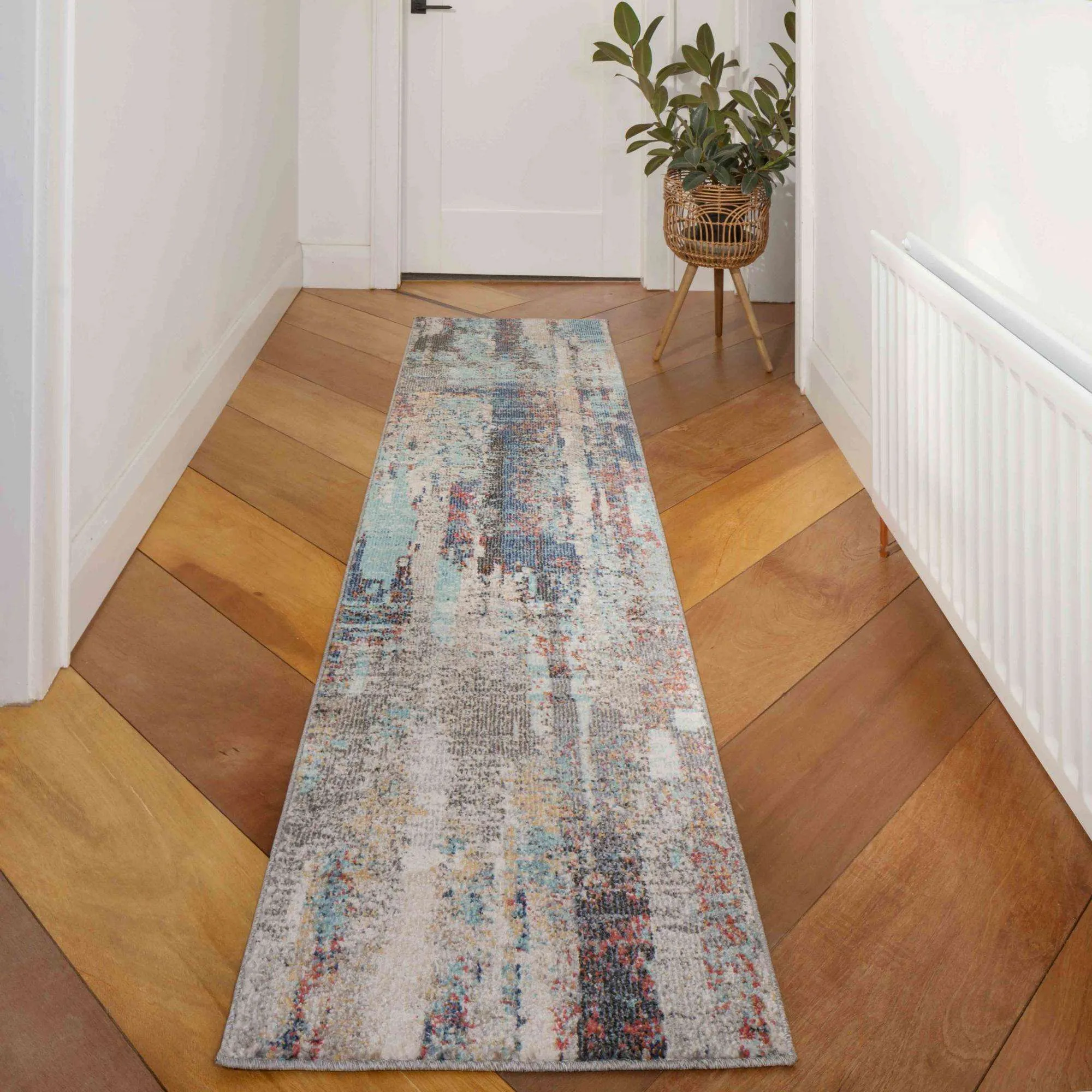 Soft Abstract Distressed Blue Living Room Rug - Wild Blue